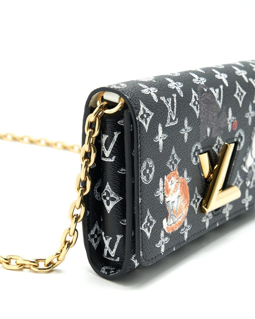 AAA Replica Louis Vuitton LV TWIST CHAIN WALLET MONOGRAM CATOGRAM CAT BLACK