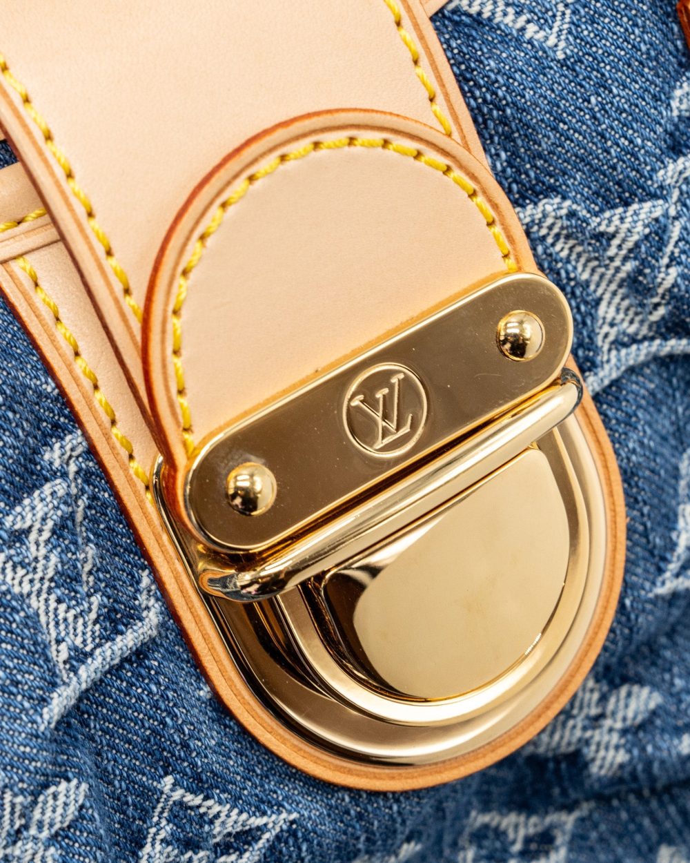 AAA Replica Louis Vuitton LV VINTAGE MINI HANDLE BAG DENIM BLUE GHW