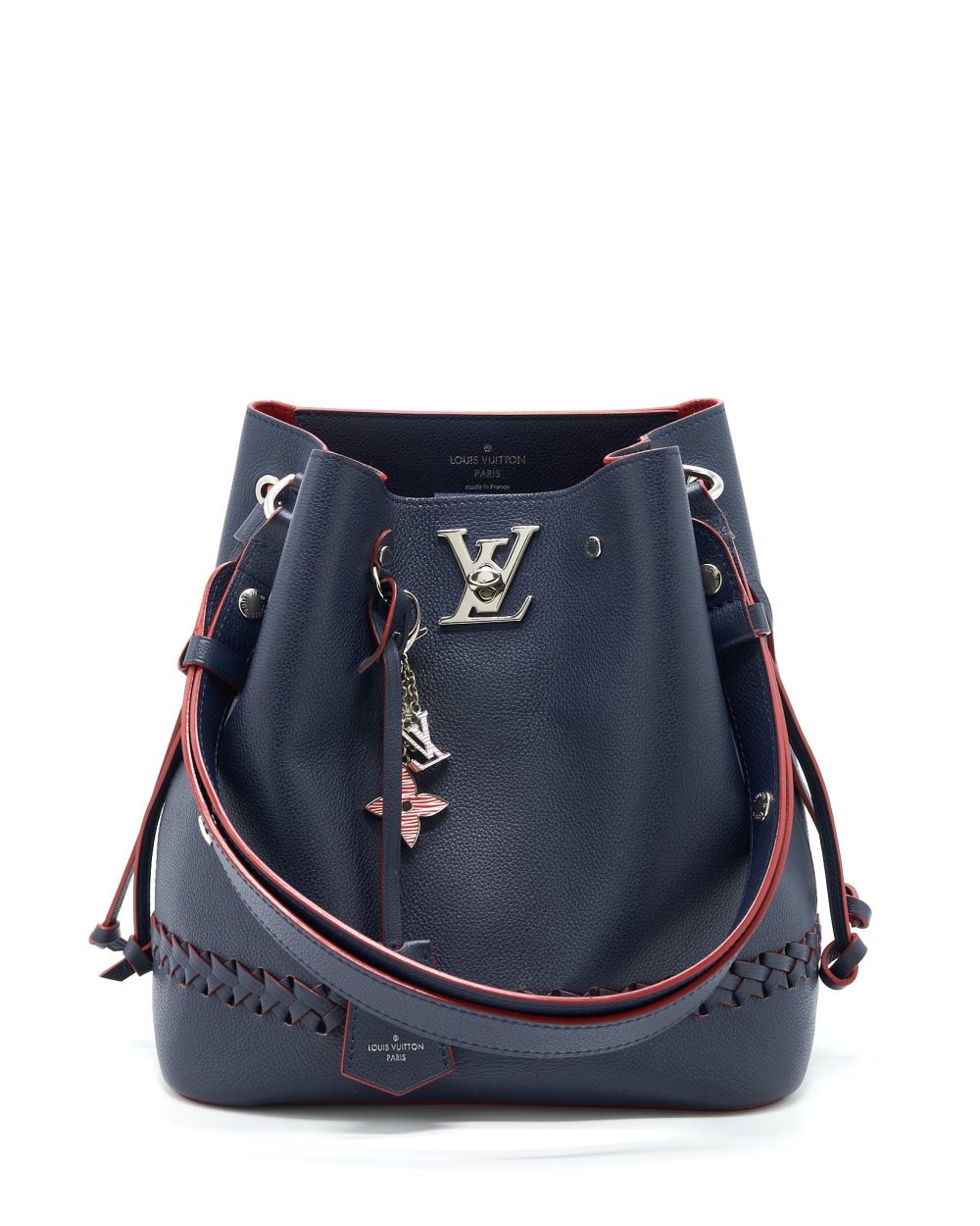 AAA Replica Louis Vuitton LV LOCKME BUCKET BAG NAVY/RED WITH AN EXTRA BAG CHARM SHW