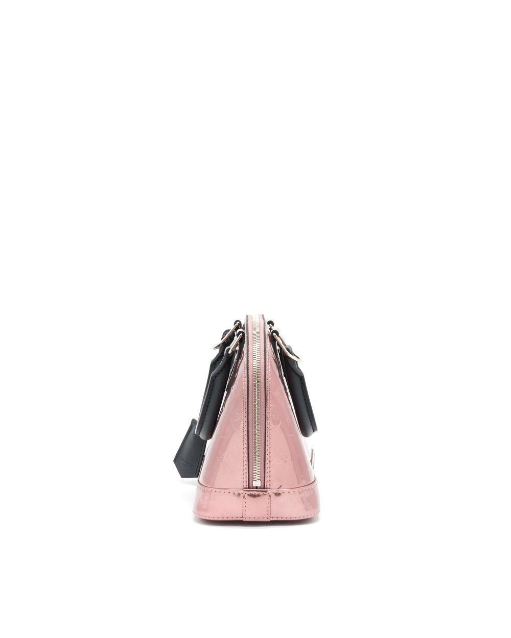 AAA Replica Louis Vuitton LV ALMA BB PATENT LEATHER METALLIC PINK WITH BLACK HANDLE SHW