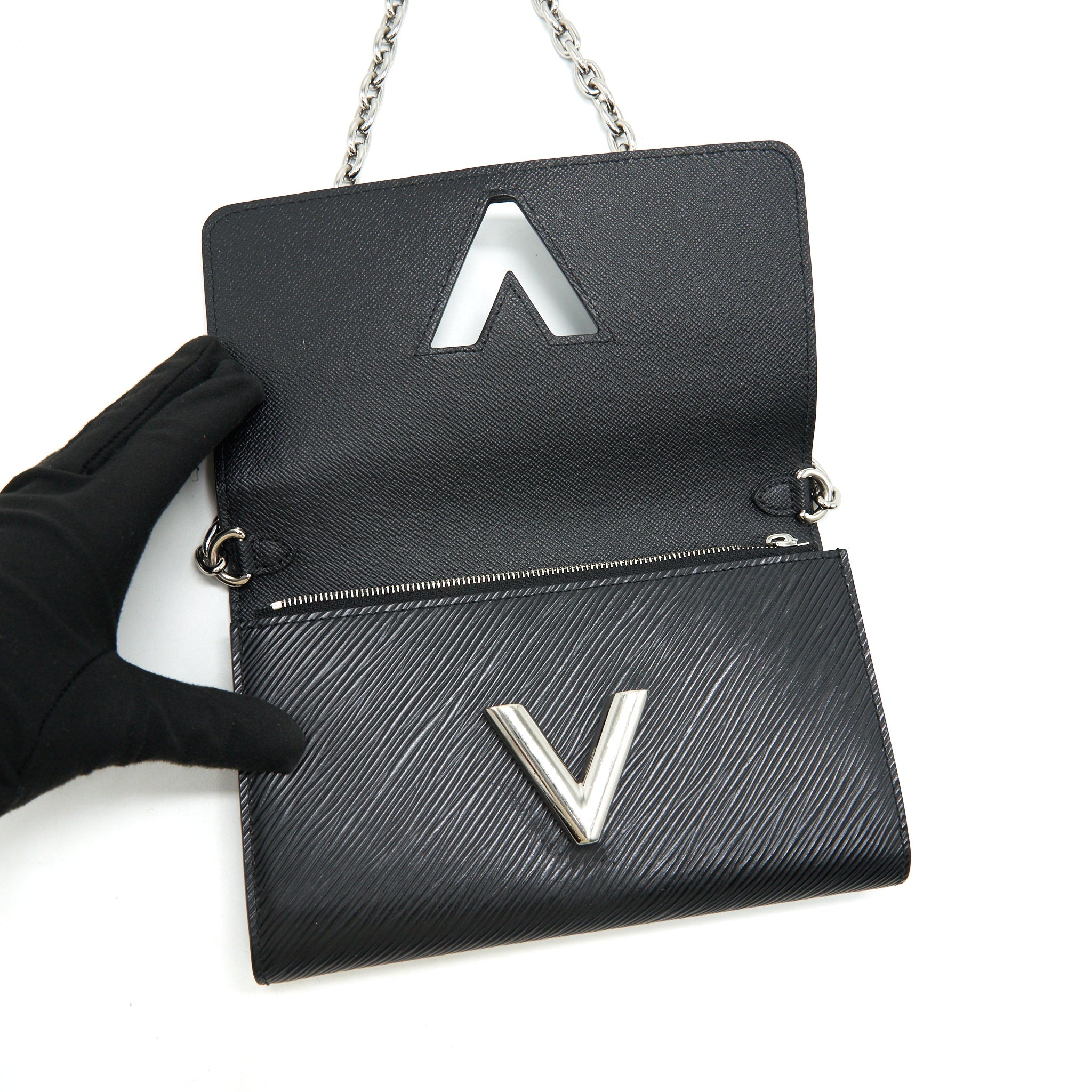 AAA Replica Louis Vuitton LV TWIST WALLET ON CHAIN BLACK SHW EPI LEATHER