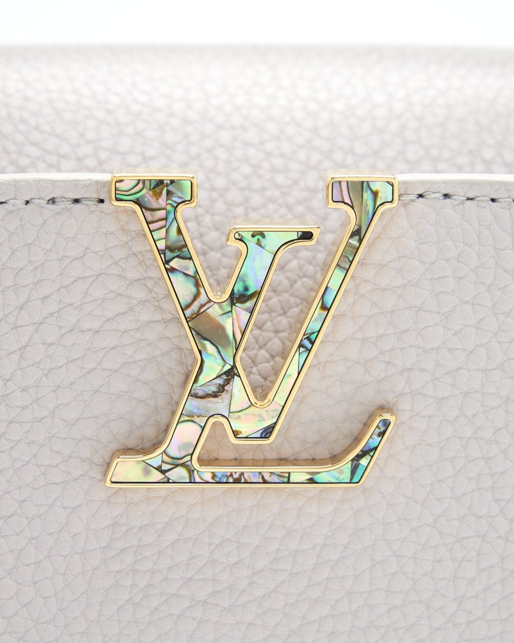 AAA Replica Louis Vuitton LV CAPUCINES BB BRUME GREY GOLD HARWARE WITH ABALONE-SHELL