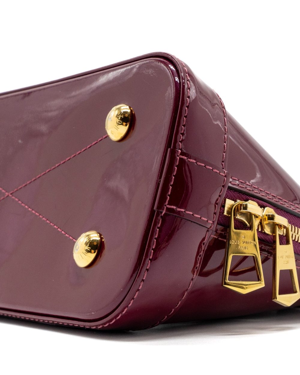 AAA Replica Louis Vuitton LV ALMA BB VERNI MIROIR PATENT DARK PINK GHW