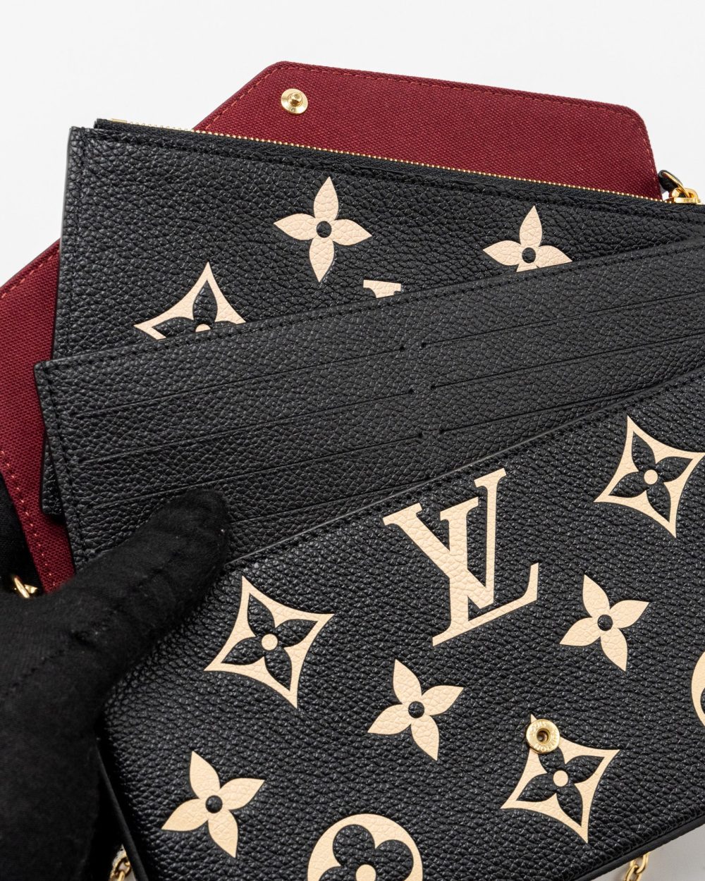 AAA Replica Louis Vuitton LV FELICIE POCHETTE MONOGRAM EMPREINTE LEATHER BLACK/BEIGE GHW