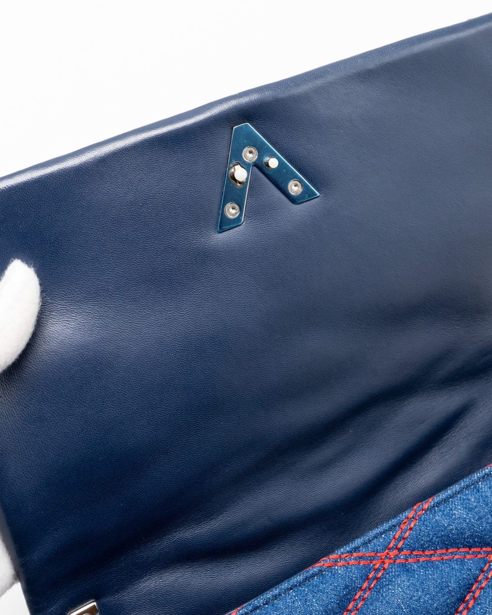 AAA Replica Louis Vuitton LV MALLETAHE GO-14 MM BAG DENIM/LEATHER BLUE/RED SHW 