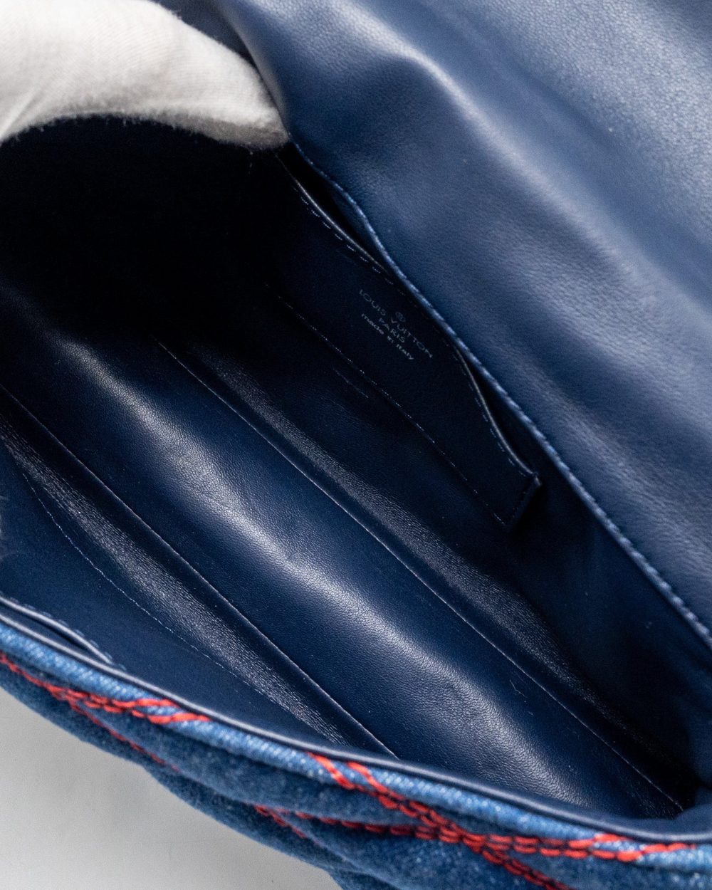 AAA Replica Louis Vuitton LV MALLETAHE GO-14 MM BAG DENIM/LEATHER BLUE/RED SHW 