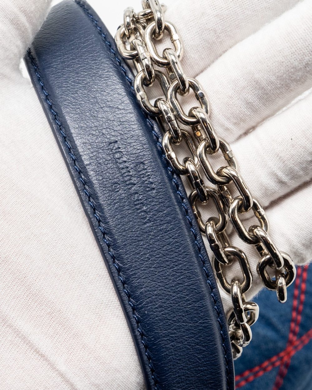 AAA Replica Louis Vuitton LV MALLETAHE GO-14 MM BAG DENIM/LEATHER BLUE/RED SHW 
