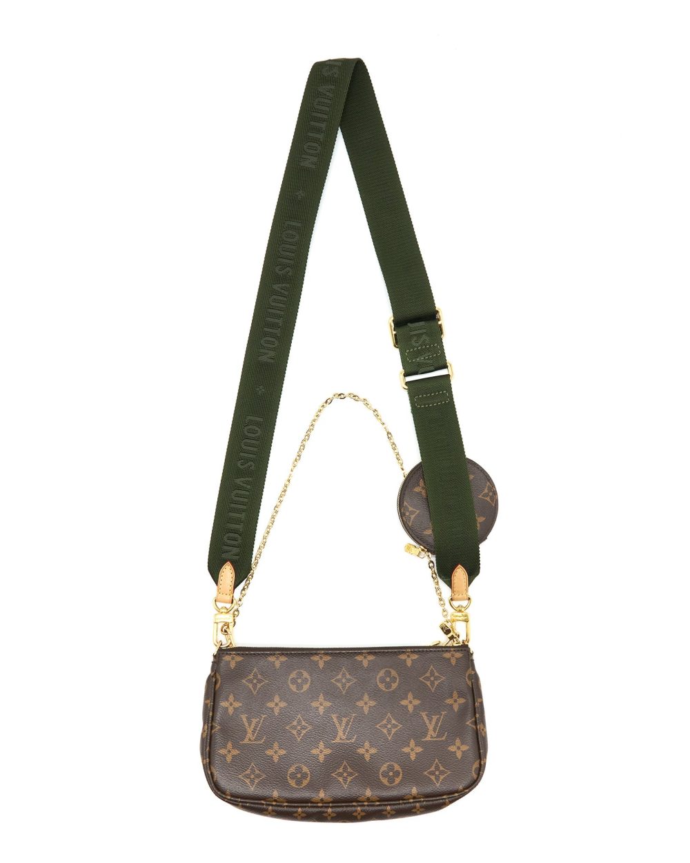 AAA Replica Louis Vuitton LV MULTI POCHETTE KAHKI STRAP MONOGRAM GHW