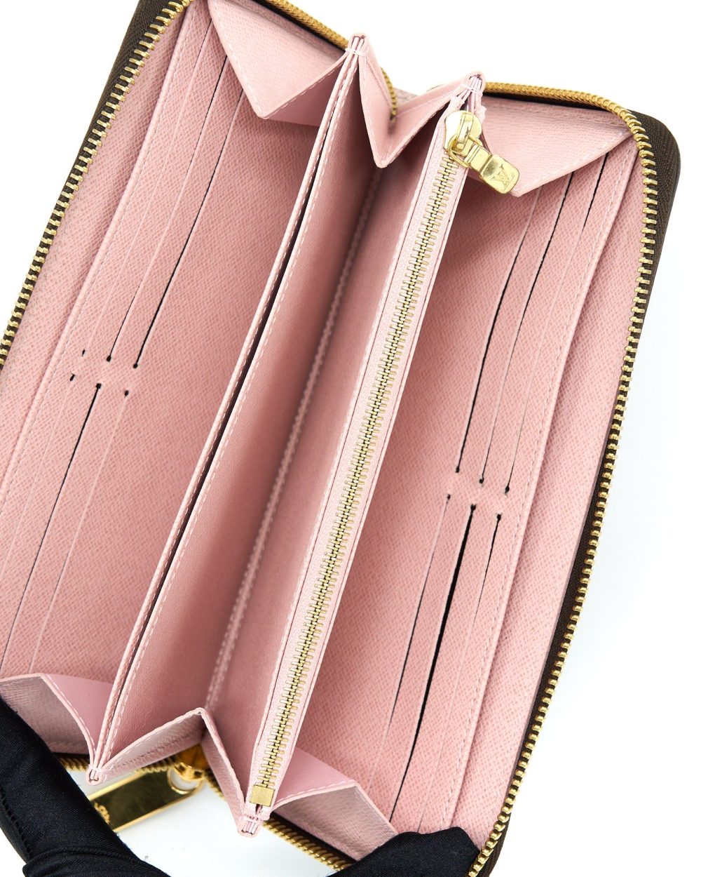 AAA Replica Louis Vuitton LV ZIPPY WALLET DAMIER EBENE CANVAS/ ROSE BALLERINE GHW