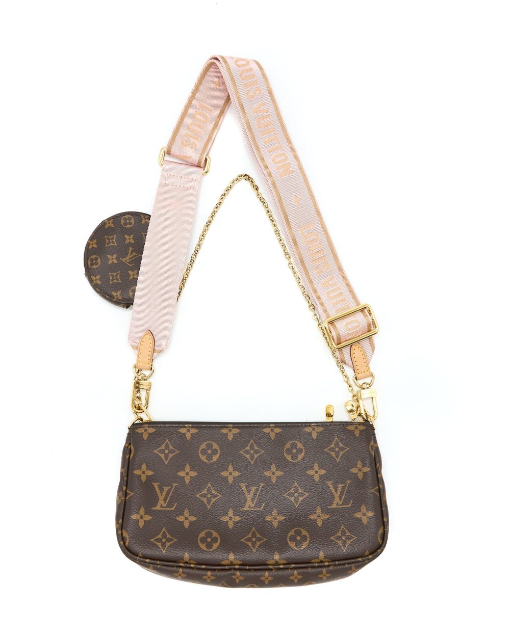 AAA Replica Louis Vuitton LV MULTI POCHETTE ACCESSORIES MONOGRAM CANVAS ROSE CLAIR GHW