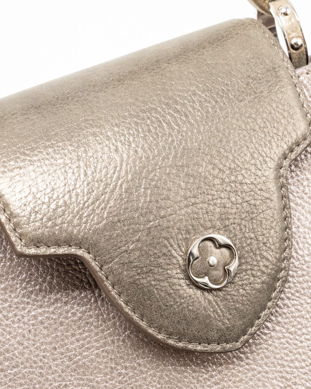 AAA Replica Louis Vuitton LV CAPUCINES BB LEATHER METALLIC SILVER SHW