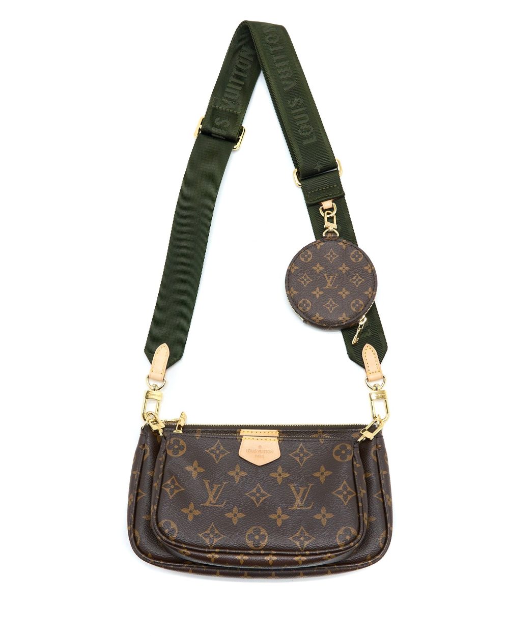 AAA Replica Louis Vuitton LV MULTI POCHETTE ACCESSORIES MONOGRAM CANVAS KHAKI STRAP GHW (NEW VERSION)