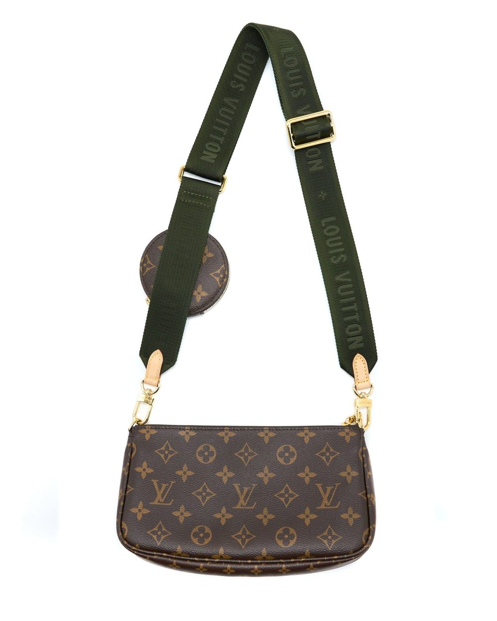 AAA Replica Louis Vuitton LV MULTI POCHETTE ACCESSORIES MONOGRAM CANVAS KHAKI STRAP GHW (NEW VERSION)