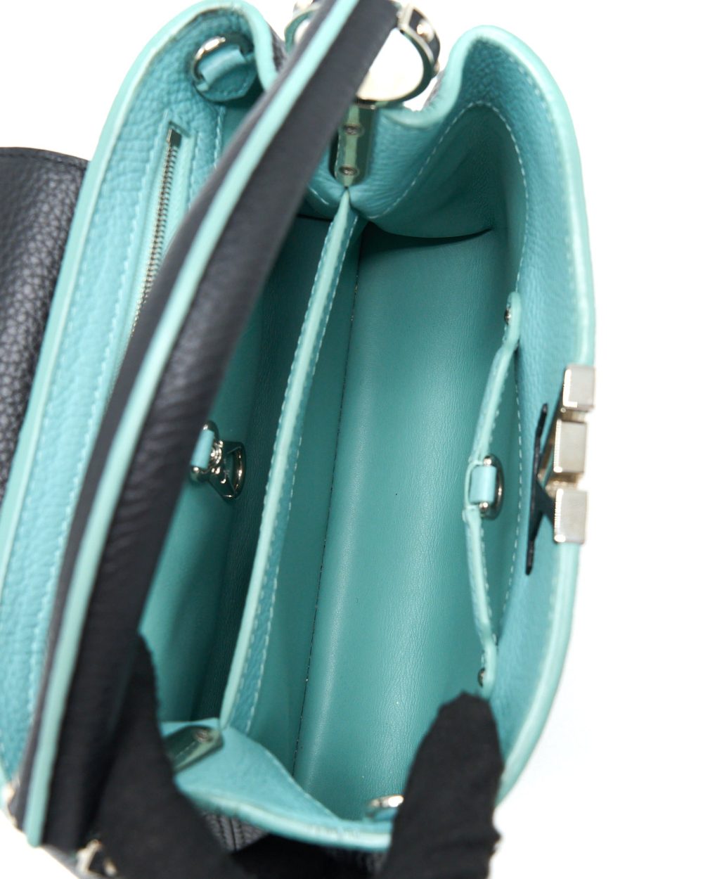 AAA Replica Louis Vuitton LV CAPUCINES BB TAURILLON BLACK/ BLUE SHW