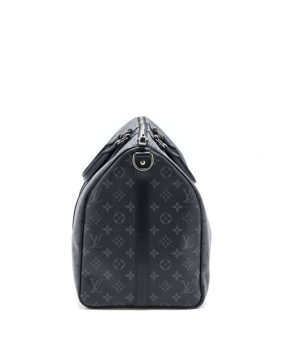 AAA Replica Louis Vuitton LV KEEPALL BANDOULIERE 50 MONOGRAM ECLIPSE CANVAS BLACK/GREY BLACK HARDWARE (NEW VERSION)
