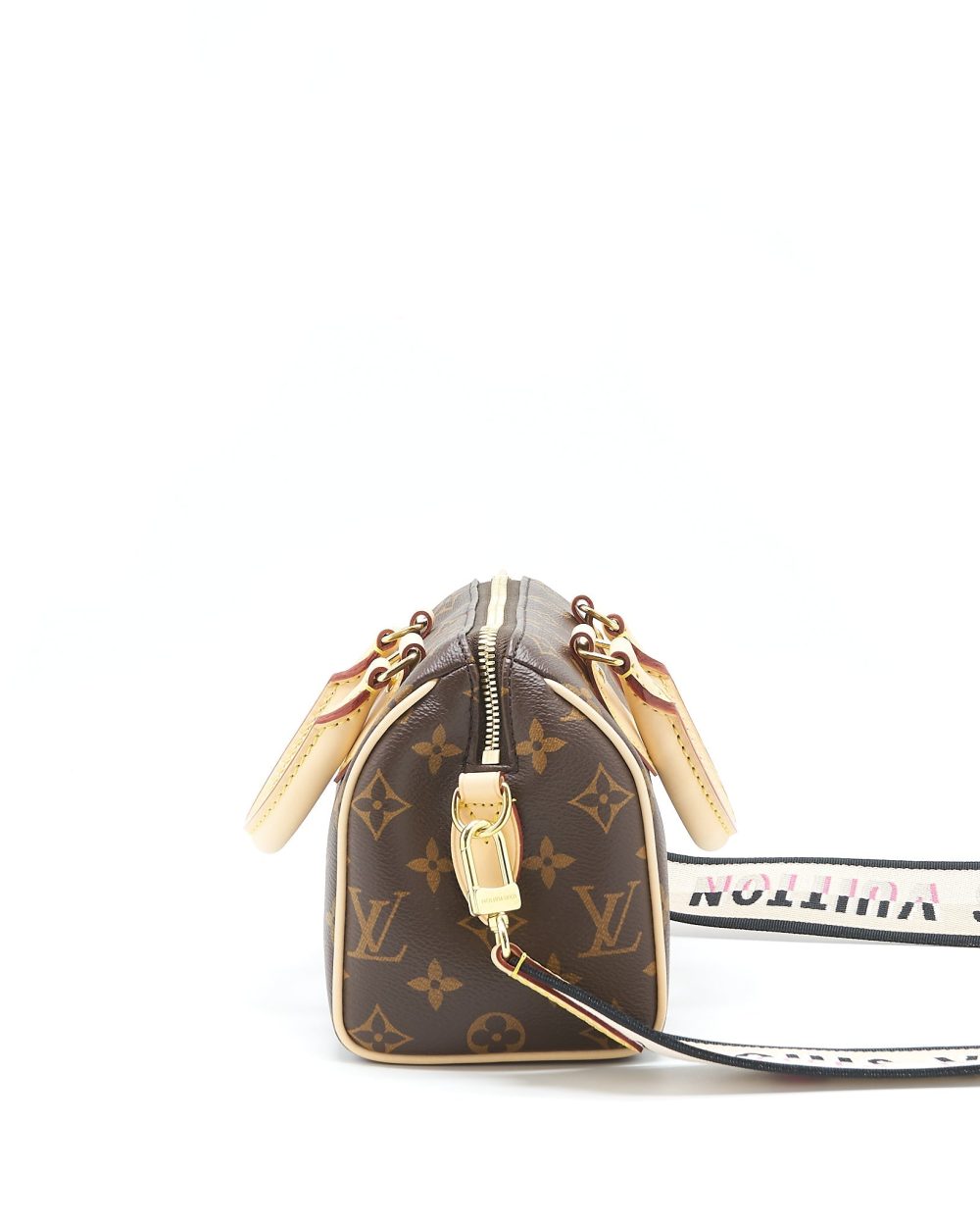AAA Replica Louis Vuitton LV SPEEDY BANDOULIERE 20 MONOGRAM CANVAS BLACK STRAP