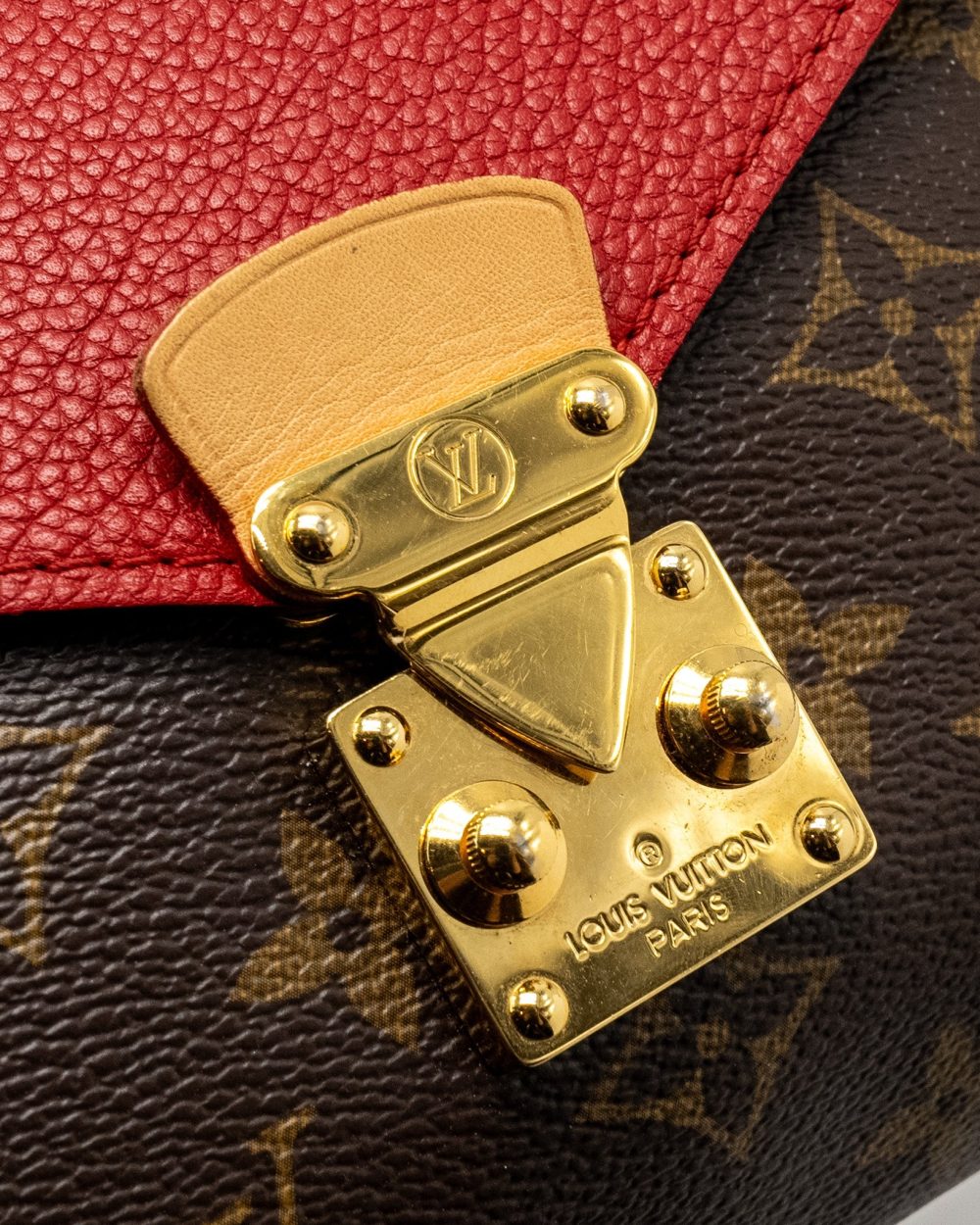 AAA Replica Louis Vuitton LV PALLAS CHAIN BAG MONOGRAM CANVAS/LEATHER RED GHW 