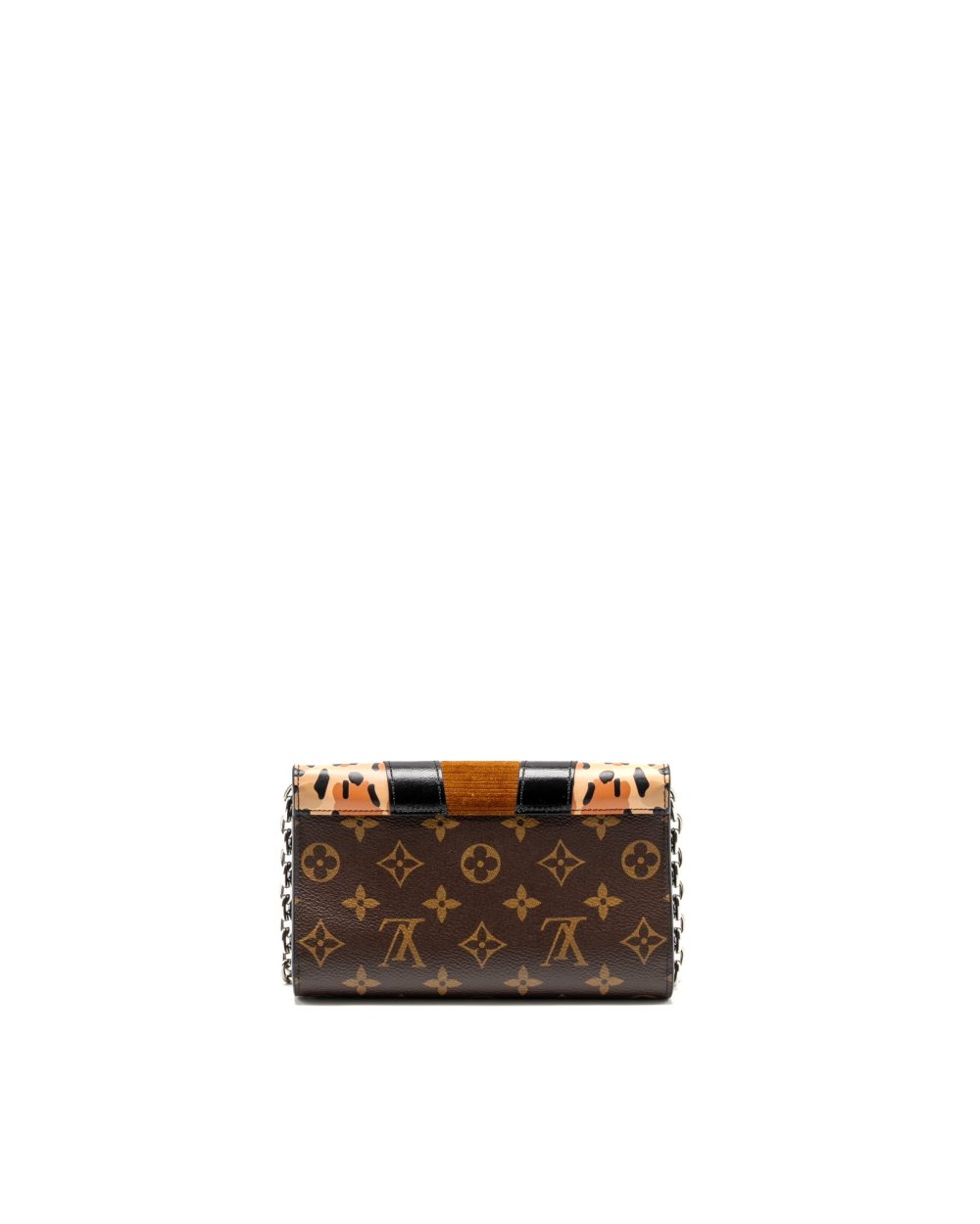 AAA Replica Louis Vuitton LV WILD AT HEART TWIST WALLET ON CHAIN CALFSKIN/MONOGRAM CANVAS MULTICOLOLUR BLACK/SLIVER HARDWARE